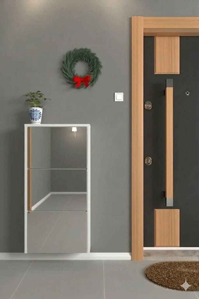 Premium Flotal Aynalı Metal Ayakkabılık